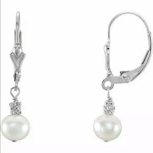 White Pearl Sterling Silver Dangle Earrings